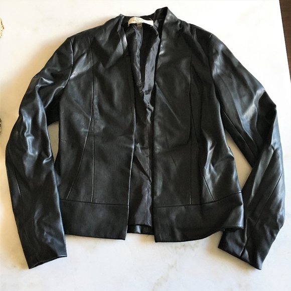 Dex black vegan leather jacket, minimalist style, size small - Picture 1 of 3